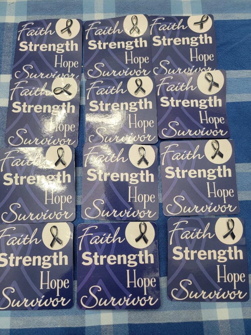 12 Blue Ribbon Awareness Pin on a Card Tac Pin Fundraiser Colon Cancer